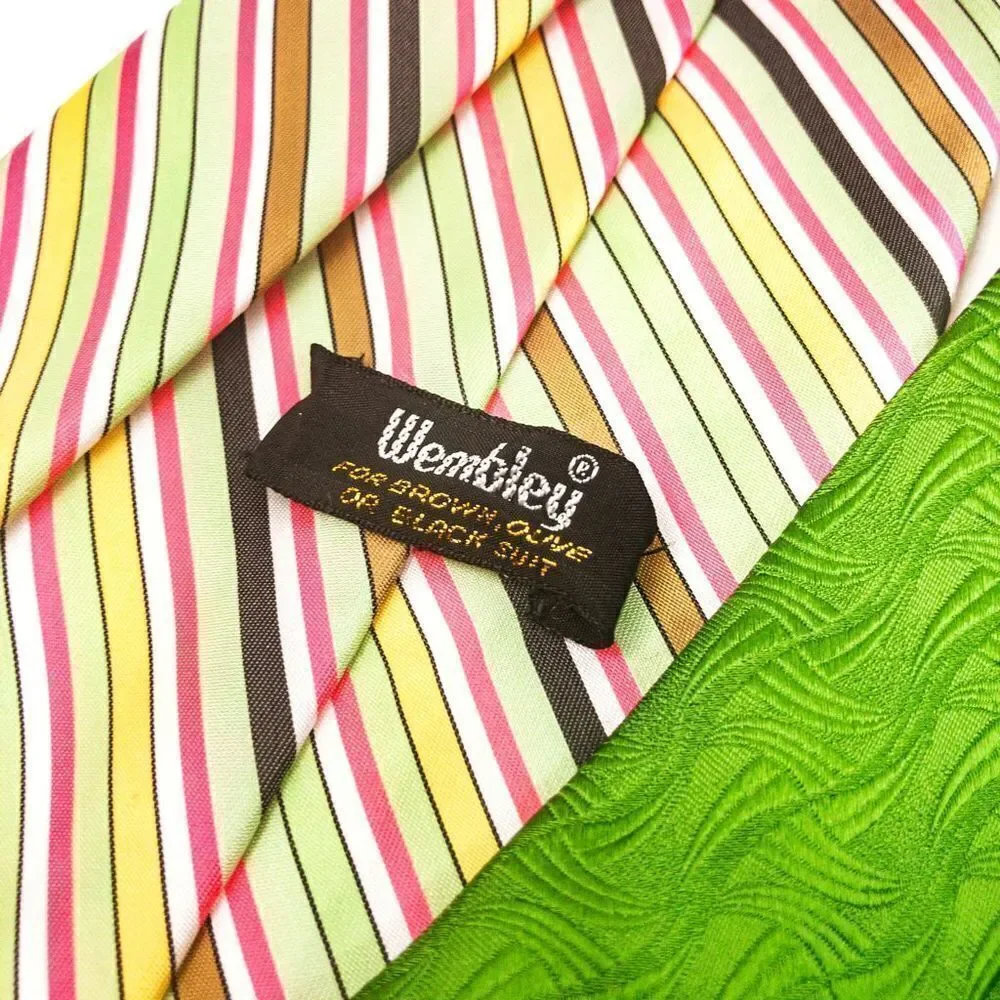 Bright Vintage Tie Bundle: RBM Green Silk & Wembley Striped Poly